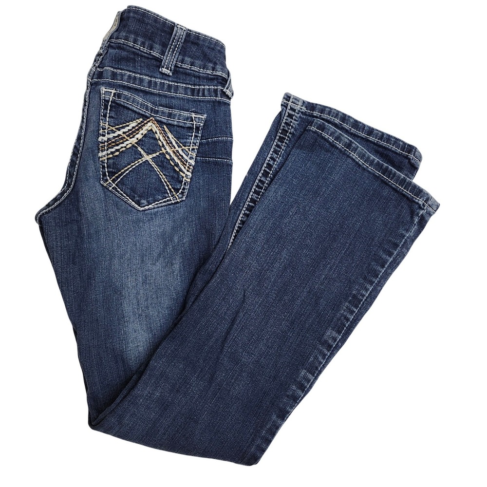 Ariat REAL Denim Womens 28R Low Rise Bootcut Jeans Medium Wash Embroidered Blue - Picture 11 of 11